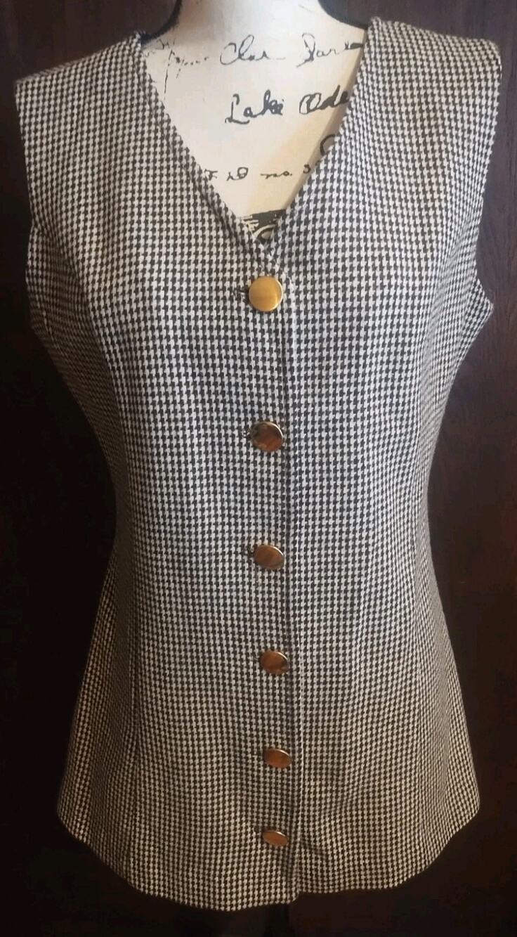 Vintage 70s Mini Dress Houndstooth Womens Large Brown Cream Preppy Academia